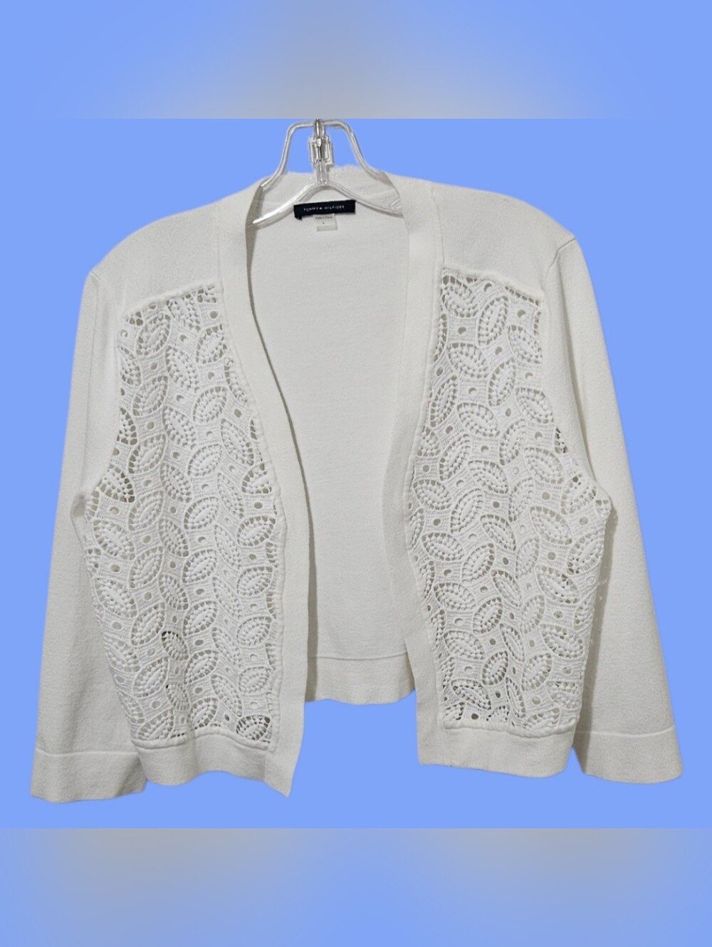 Tommy Hilfiger White Open-Front Crochet Knit Cardigan